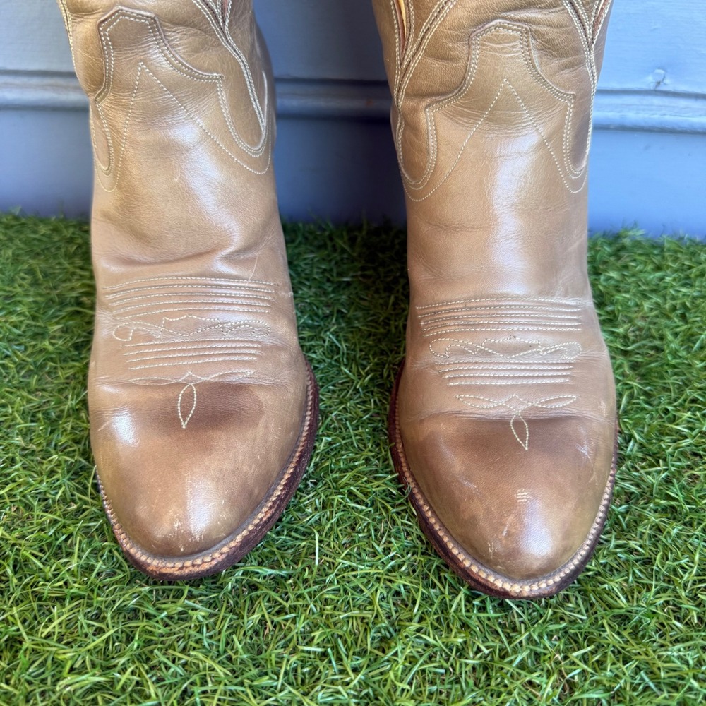 Vtg 80s Dan Post Leather Western Flower Cowboy Boots Womens 7 M Inlay Block Heel - Picture 3 of 11